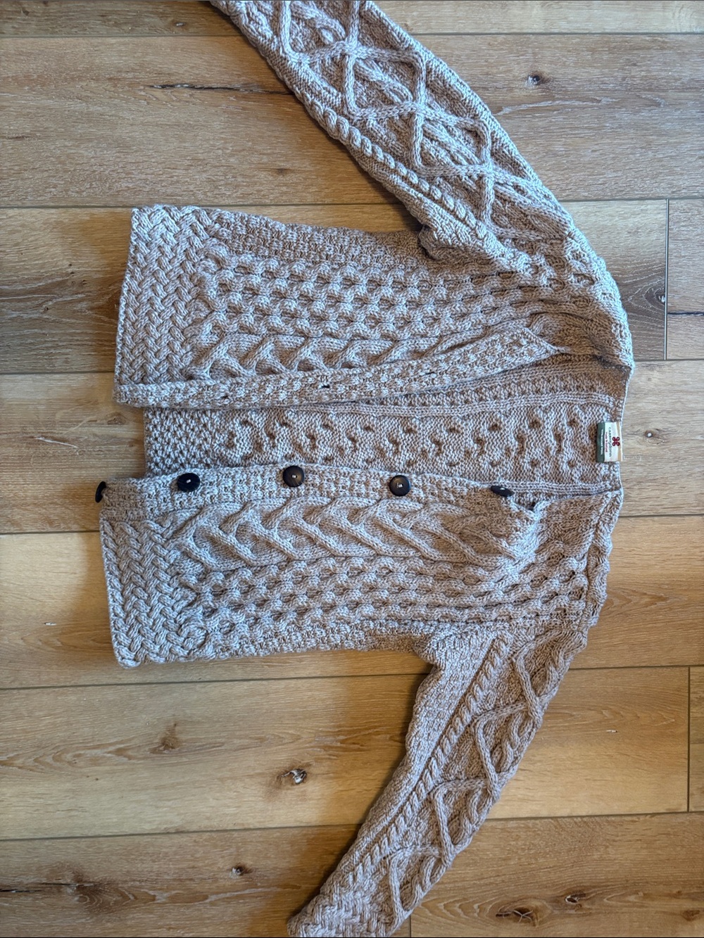 Women's Cable Knit Button-Up Cardigan in Light Taupe